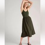Athleta  Elation V-neck Hybrid Midi Active Dress in Olive Green Photo 3
