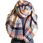 Oversized Blanket Scarf Cream Red Blue Plaid Photo 0