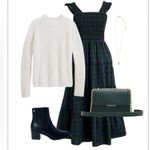 J.Crew Cotton Smocked Tiered Plaid Midi Dress in Navy Green Tartan medium Photo 14