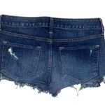 EXPRESS y2k style dark wash low rise micro mini distressed denim shorts Photo 3