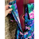 party dress floral drop waist puff sleeve swing skirt pink teal blue 1980s Size 12 Photo 9