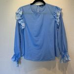 ZARA Women’s Blue Eyelet Ruffle Blouse 100% Cotton Size Small Photo 2