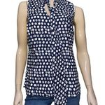 Lilly Pulitzer  NWT Women’s 8 Navy Blue White Squirt Print Lenna Poplin Tie Top Photo 0