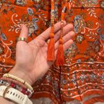 J.Jill  Floral Paisley Print Boho Shorts Orange Womens Medium Tassel Drawstring Photo 3