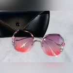 Rhinestone Pink Tint Lens Sunglasses with Case Photo 2
