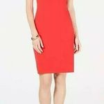 JM Collection Medium M Sheath Dress Sleeveless Red Lined Stretch V-Neck Photo 0