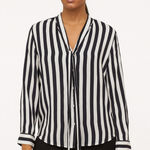 Rails $198  Collette Tie Neck Button Down Shirt - Navy Stripe - Medium Photo 0