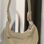 Chic White Crescent Shoulder Bag with Metal Hardware Photo 0