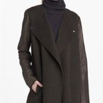 Vince  Black Leather-Sleeve Shawl Collar Wool Trench Minimalist Coat Size XS Photo 2