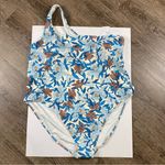 Old Navy Swimsuit Women Plus 4X White Blue Brown Floral One Shoulder One Piece Photo 0