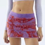 Urban Outfitters Women’s red purple print fuzzy fitted mini skirt Photo 0