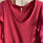 Pilcro  v neck waffle knit ruffled raspberry pink top slouchy Medium Photo 5