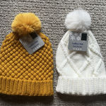 2 Pack NEW Woman's Knit Beanies Pom Pom Fall Winter 1 White 1 Rust Orange Photo 0