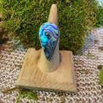 Abalone shell silver antique design ring size 7.5 Blue Photo 2