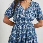 Rails Fiorella Mini Dress in Chambray Floral Size Small Ruffles Flirty Summer Photo 1