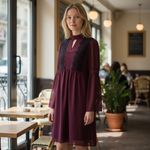 Jessica Simpson  Womens Dress‎ Size 10 Plum Purple Bell Sleeve Lace Mock Neck Photo 1