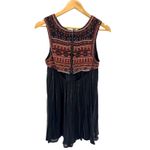 Free People Aztec Beaded Embroidered Bib Dress Black Boho Festival Cotton Sz 4 Photo 2