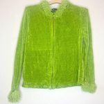 Valerie Stevens Vintage Y2K Green Super Soft Fluffy Fringe Trimmed Zip Up Hoodie Size L Photo 0