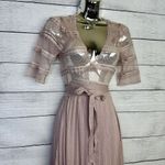 ZARA Knit & Lace Wrap Long Dress Women's Size Small Blush Pink Ribbed V-Neck Photo 3