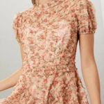 Mac Duggal NWT  8060  Ruffle Tiered Short Sleeve A Line Dress Beige 2 Photo 0