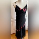Dress Barn Vintage 90s Y2K Cowl Neck Beaded Dress Asymmetrical Floral Size 10 Black Photo 1