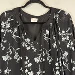 Siren Lily Top Womens PXL Petite Black White Floral V-Neck Balloon Sleeve Blouse Photo 1