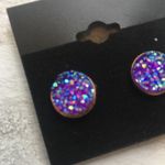 Handmade Faux Druzy Stone Purple & Rose Gold Earrings Blue Nickel Lead Free Photo 3
