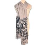 None Neutral Taupe Beige Abstract Art Knit Shawl Wrap Poncho Scarf Lightweight Layer Photo 7