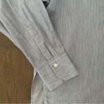 Vince  Linen Blend Split Back Boxy Pinstripe Button Down Shirt Blue and White M Photo 6