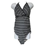 Motherhood Maternity  Black & Cream Striped One-Piece Halter Swimsuit (L) Photo 4