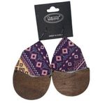 Boutique NWT Wooden Fabric Covered Boho Aztec Dangle Earrings Purple Multicolored Photo 0