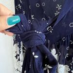 Ember Raised Painted Floral Navy Semi Sheer Secretary Tie Bow Top Blouse Shirt M Size M Photo 1