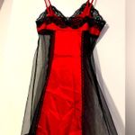 Frederick's of Hollywood Vintage Frederick’s of Hollywood Red Satin and Black Lace Sheer Whimsigoth Slip Photo 1