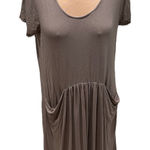 Garnet Hill  Drape Pocket T Shirt Dress‎ Brown Jersey Knit Lagenlook Boho Photo 0