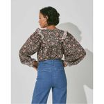 Cleobella Bohemian Ruffle Brynlee Blouse Fan Print Small Organic Indian Cotton Photo 3