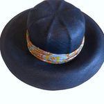 Vintage Filene’s Navy Blue Sun Straw Hat with Satin Paisley Ribbon Photo 2