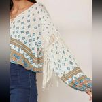 Free People  Macra Maze Me Ivory Combo Tassel Fringe long sleeve lace Top Size M Photo 1
