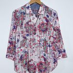 ROBERT GRAHAM Coral Blue Pink Green Paint Splattered Button Down Blouse Large Pink Photo 0