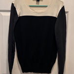 French Connection Sweater Womens L Color Block Beige Black Long Sleeve Knit Photo 0
