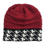 Houndstooth Crimson Red Black White Knit Cap Hat Photo 2
