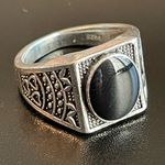 Cute black obsidian S925 silver ring size 8 Photo 1