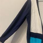 IZOD Women's V-Neck Color Block cotton Blue Cardigan Sweater Size L Multicolor Photo 2