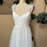 Lulus Forever Celebrated White Swiss Dot Ruched Tulle Midi Dress Photo 2