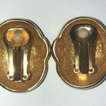 Vintage Satin Soft Gold Tone Navy Blue Enamel Retro Boho Clip On Earrings Photo 1