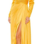 Mac Duggal NWT  12404‎ Faux Wrap Long SleeveA Line Gown Marigold size 8 $398 Photo 0