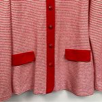 Vintage Womens L Red & White Striped Varsity Cardigan Preppy Nautical Coastal Size L Photo 6