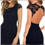 Harper Navy Blue Crochet Lace Open Back Dress Small, Fitted Mini Dress Blue Size L Photo 2