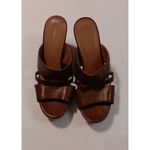Franco Sarto Brown Faux Cork Wedge 8 Mule Open Toe Preppy Y2K Slide Dress Sandal Photo 3