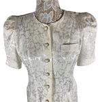 1980's jacquard cream coat dress puffy sleeves size medium White Photo 2