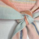 American Eagle Strapless Tube Top Smocked Sz M Striped Tie Back Linen Blend Photo 2